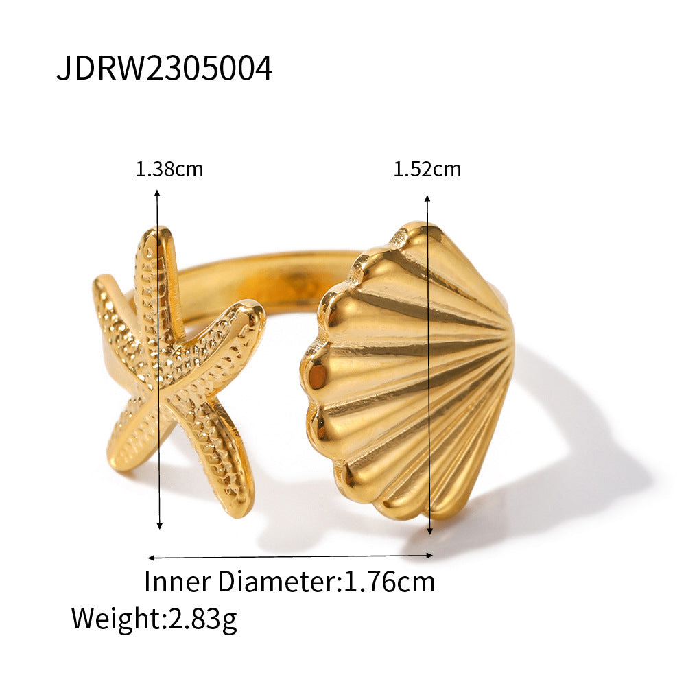 Starfish Shell Stainless Steel Adjustable Ring