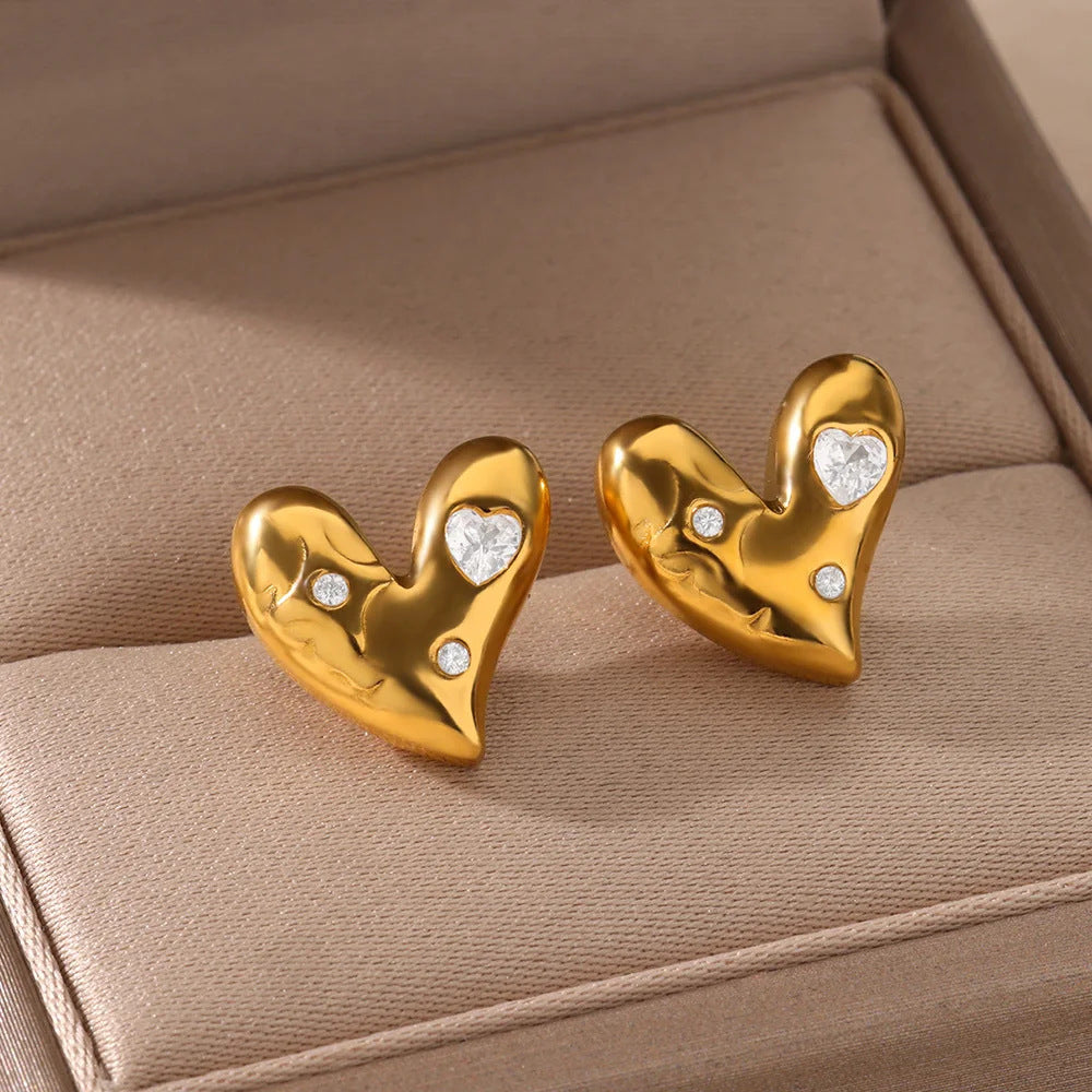 CZ Hearts Stainless Steel Earrings