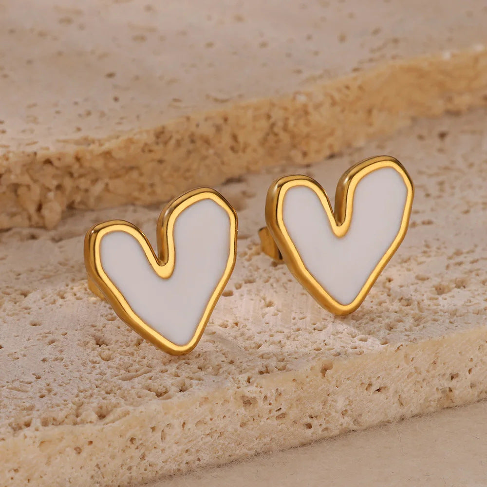 White Heart Stainless Steel Earrings