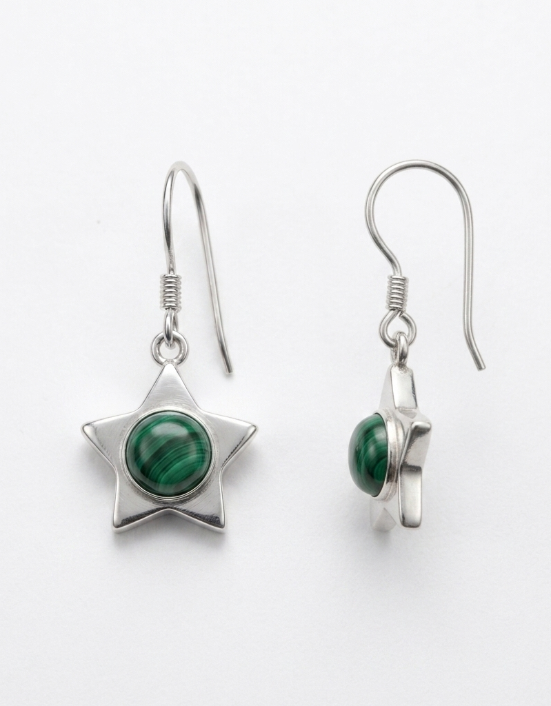 North Star — Malachite Star Drop Earrings | 925 Silver