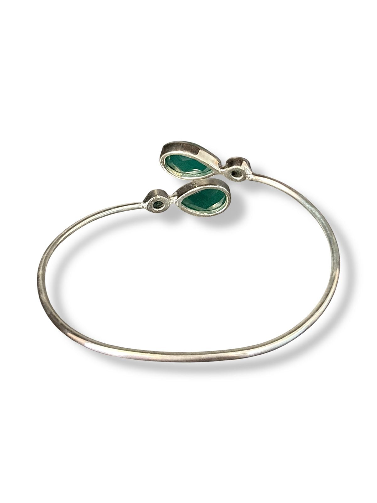 Dew & Dawn - Two Stone Green Onyx Bangle |925 Silver