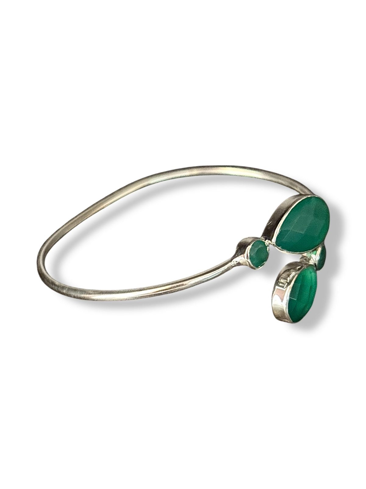 Dew & Dawn - Two Stone Green Onyx Bangle |925 Silver