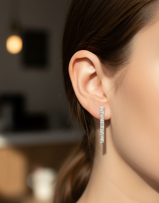 Luna Bar - Long Silver Bar Stud Earrings | 925 Silver