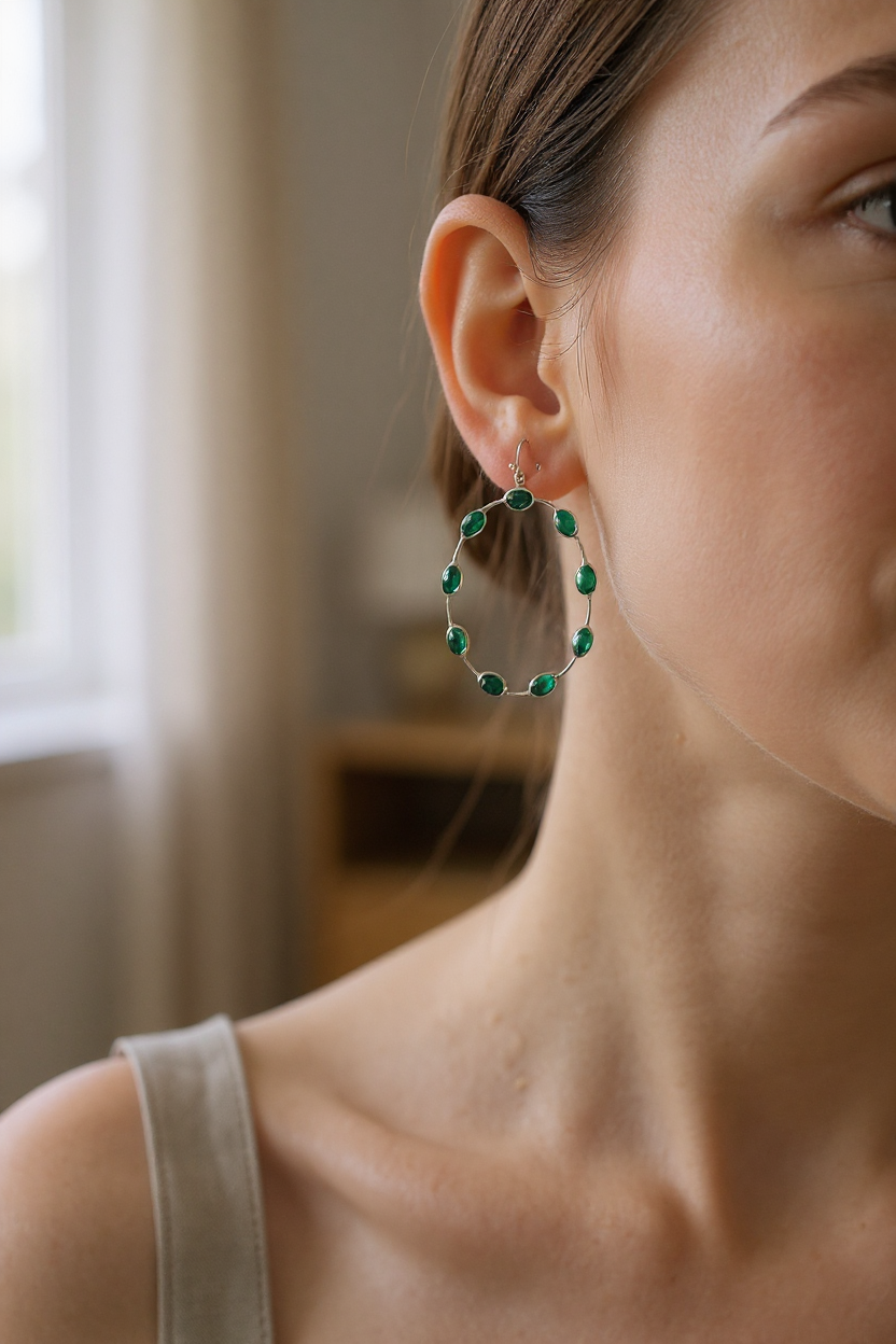 Emerald Glow - Green Onyx Earrings | 925 Silver