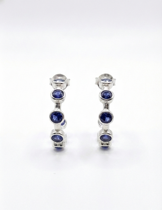 Luna Blue - Iolite Half Hoop/ Huggie Earrings | 925 Silver