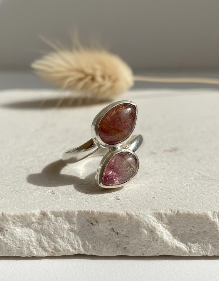 Twin Rosé - Pink Tourmaline Adjustable Ring | 925 Silver