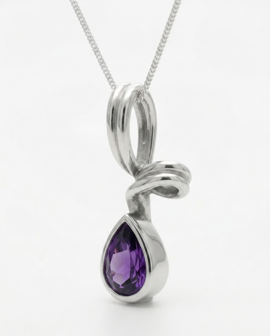 Violet Dewdrop — Amethyst Teardrop Pendant | 925 Silver