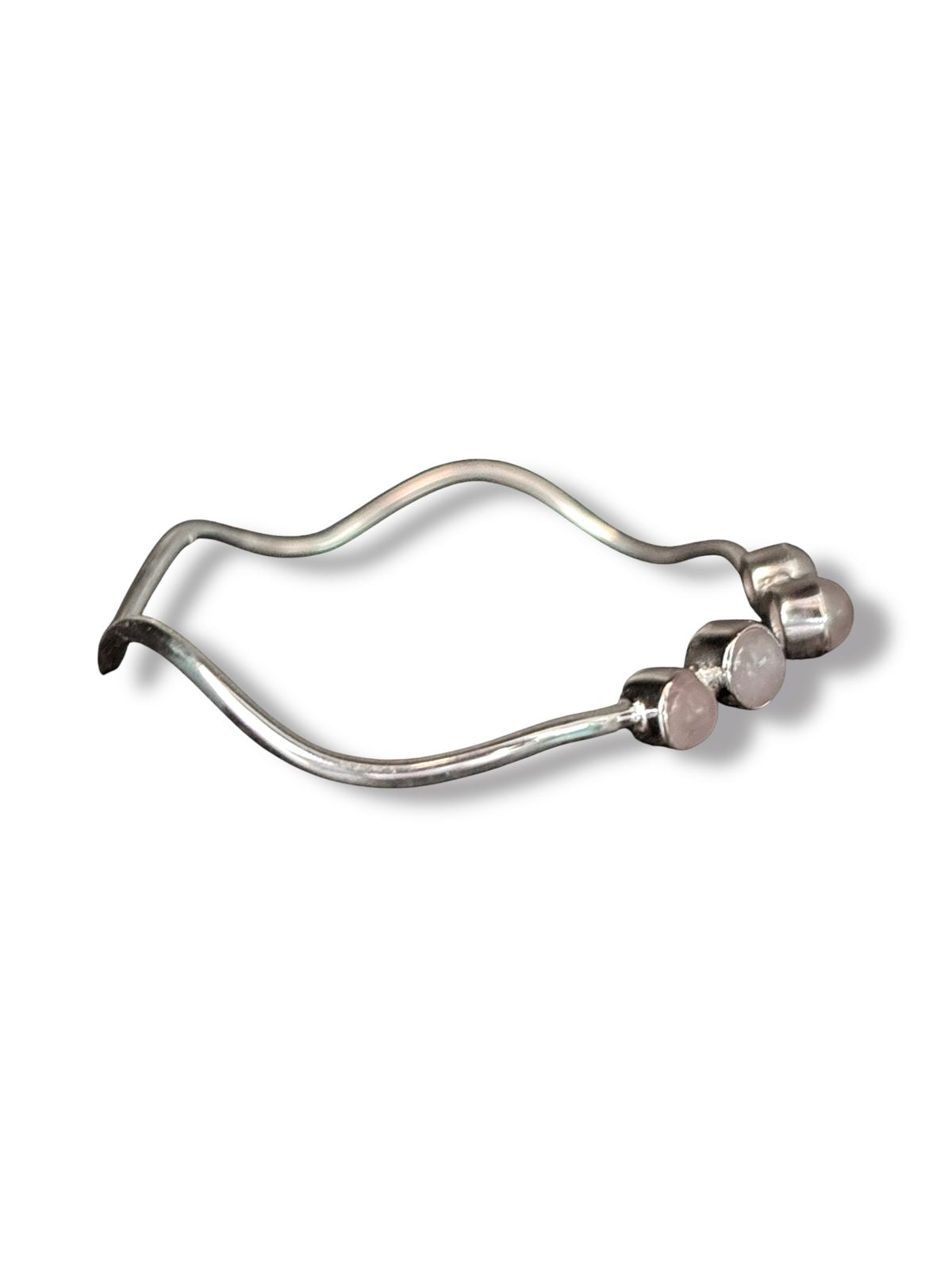 Whispers of Rose - Rose Quartz Wavy Cuff Bangle | 925 Silver