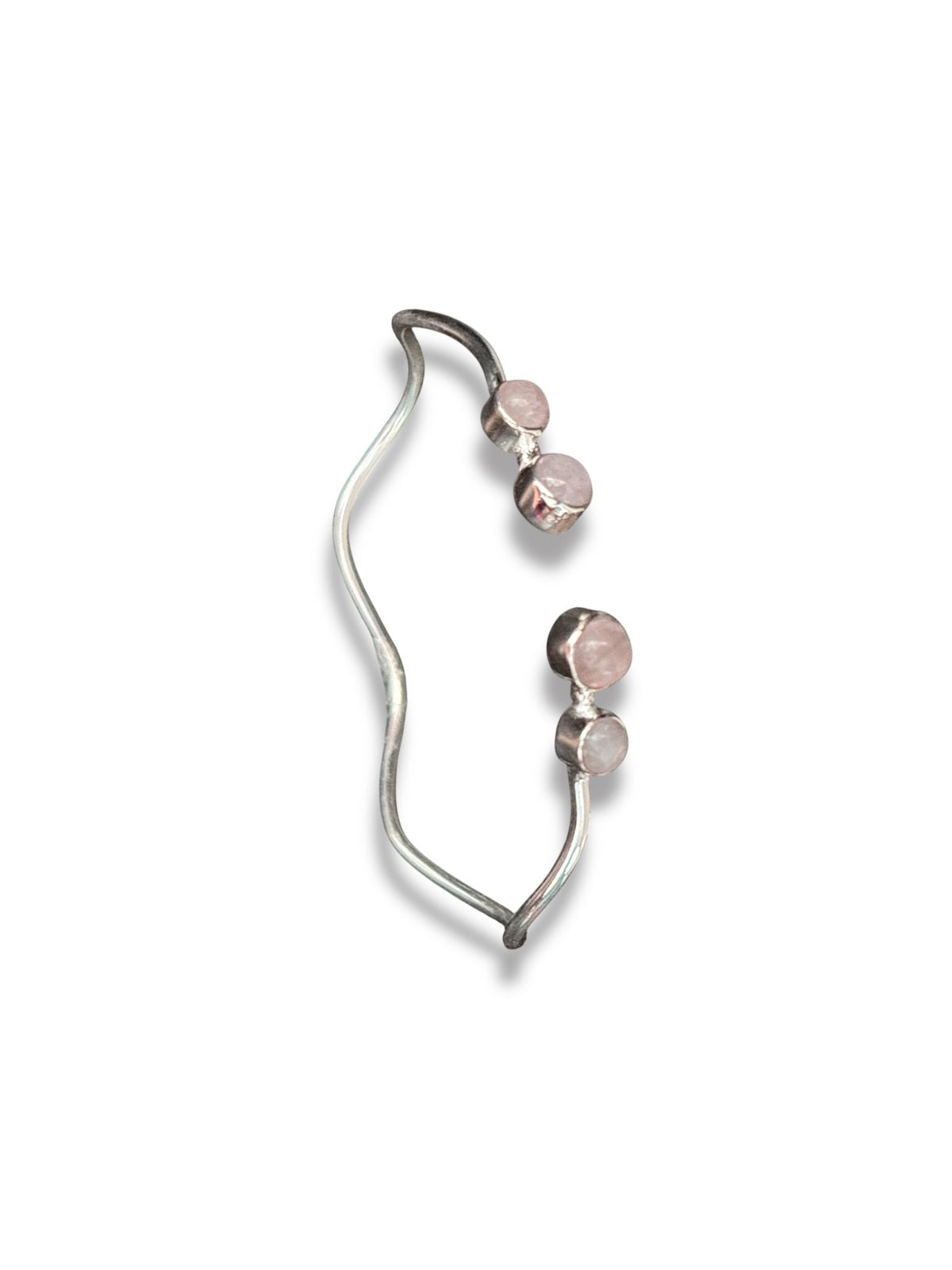 Whispers of Rose - Rose Quartz Wavy Cuff Bangle | 925 Silver