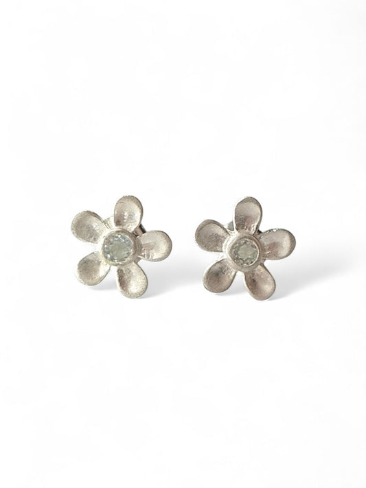 Lunar Bloom - Silver Flower Stud Earrings | 925 Silver