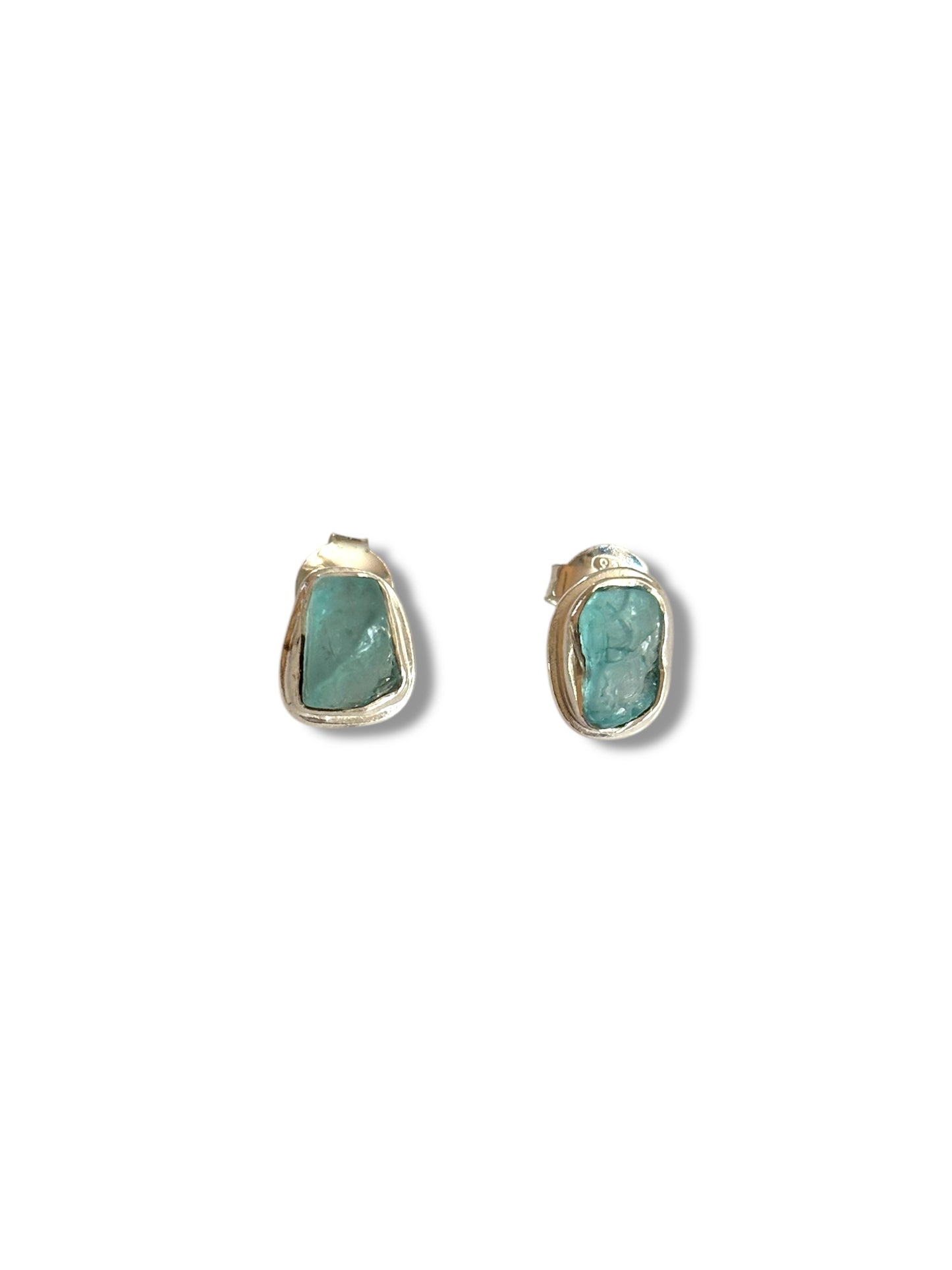 Ocean Haze - Uncut Apatite Stud Earrings | 925 Silver
