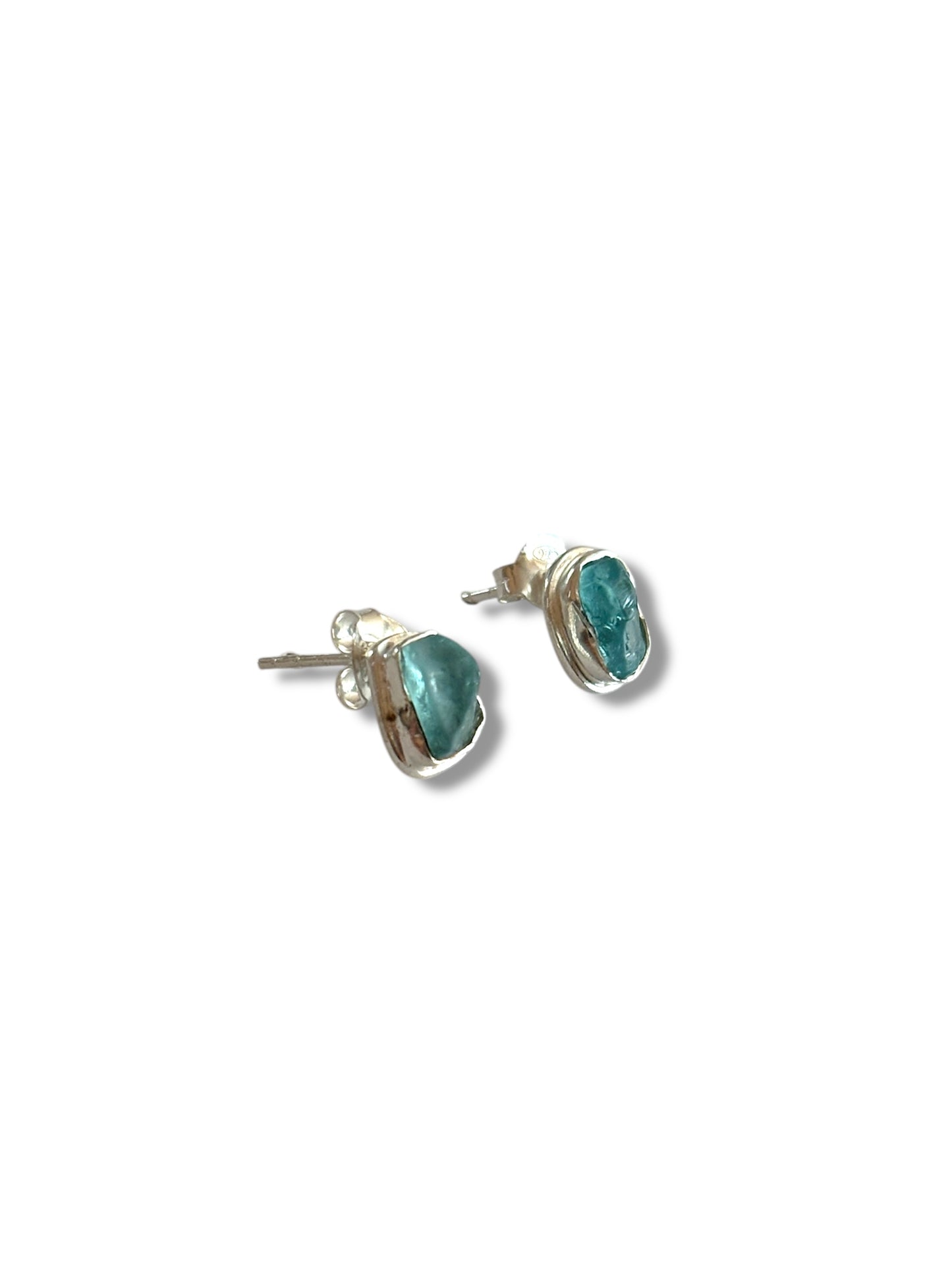 Ocean Haze - Uncut Apatite Stud Earrings | 925 Silver