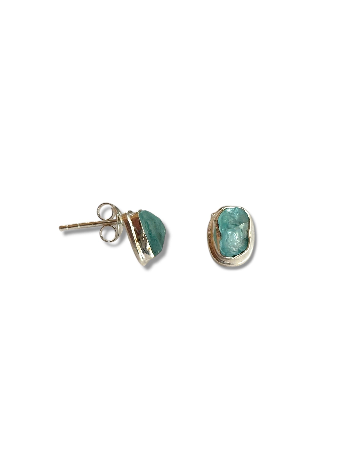 Ocean Haze - Uncut Apatite Stud Earrings | 925 Silver