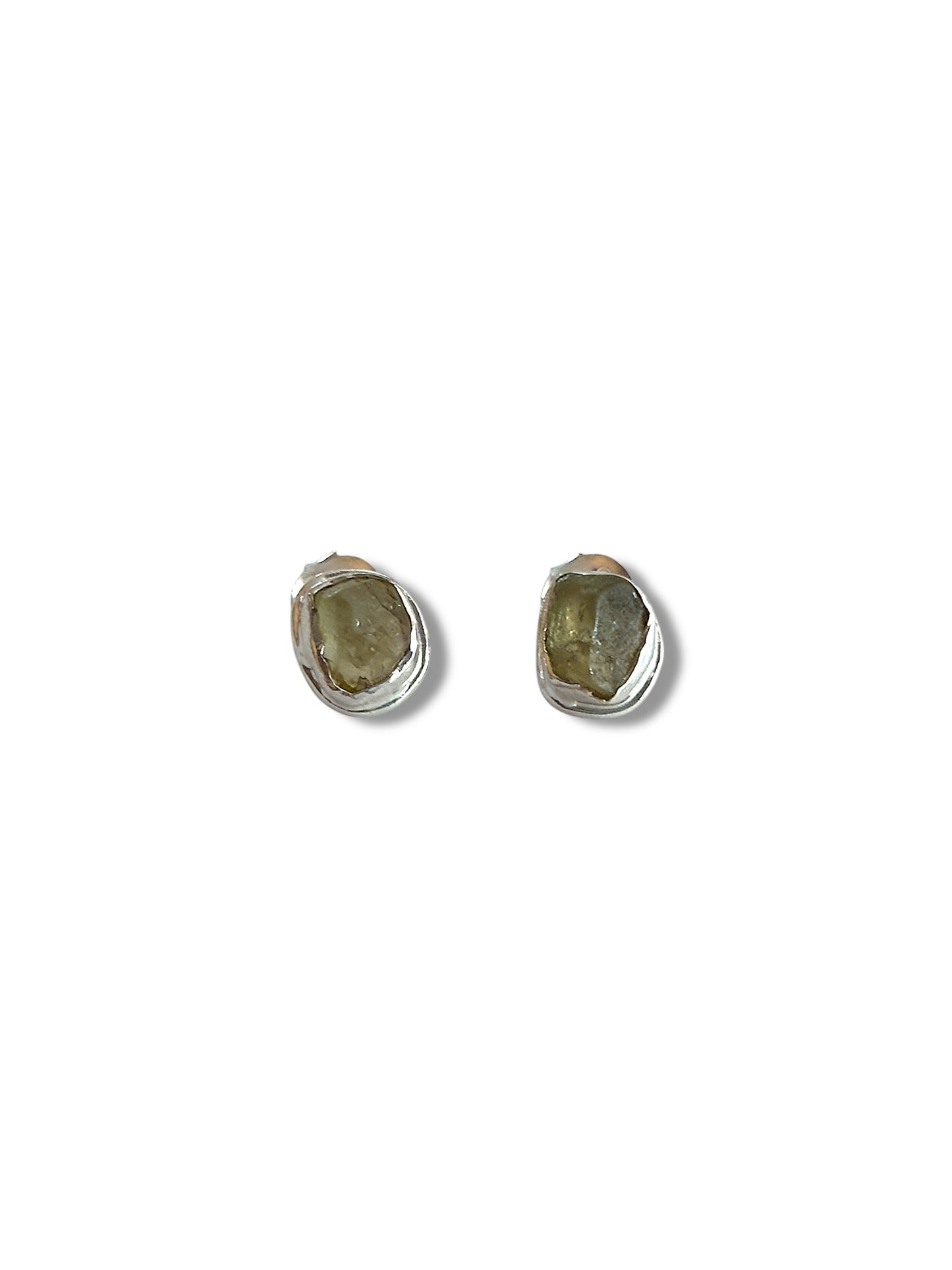 Olive Haze - Uncut Peridot Stud Earrings | 925 Silver