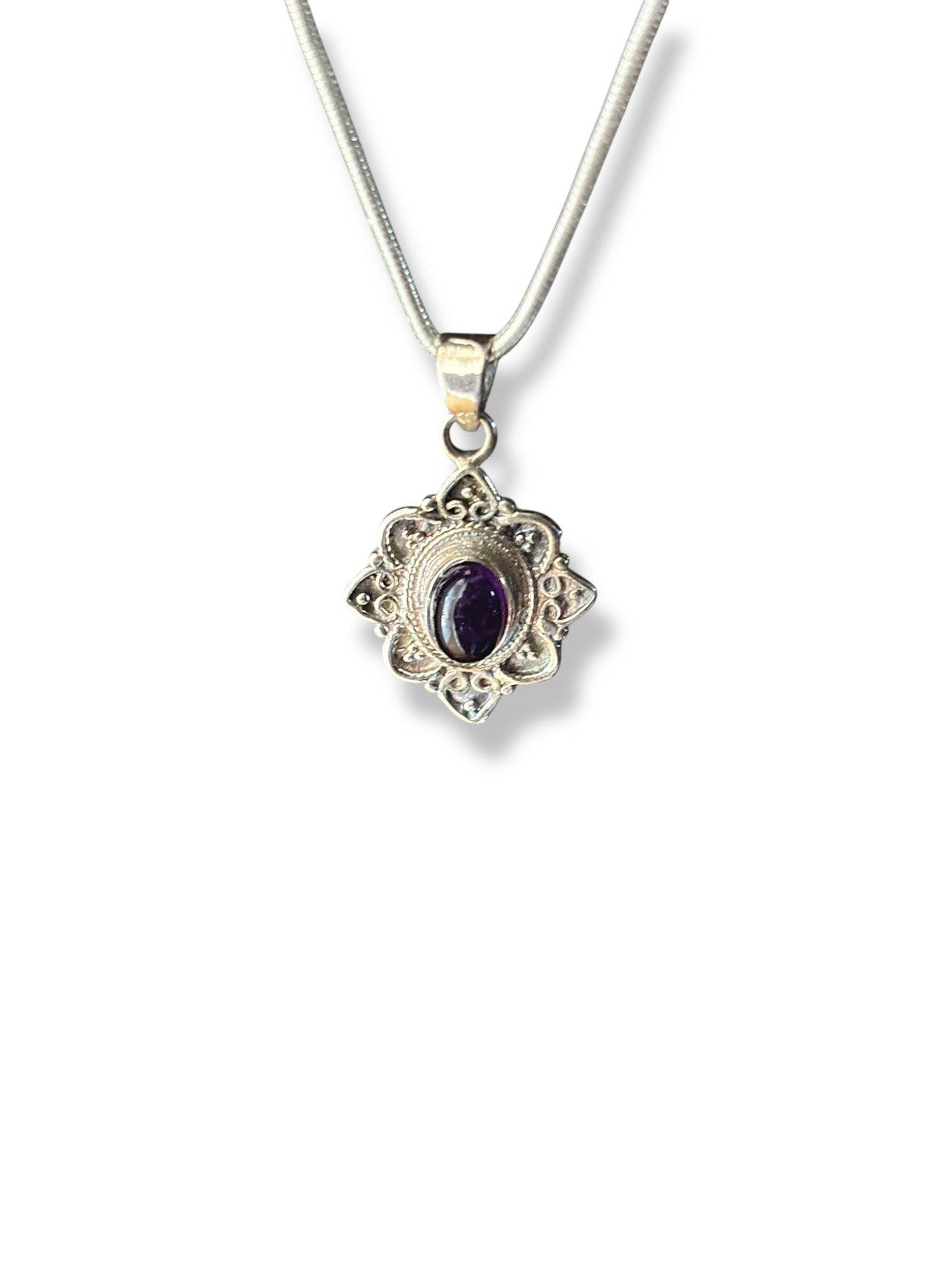 Plum Drop - Amethyst Oxidised Antique Pendant | 925 Silver