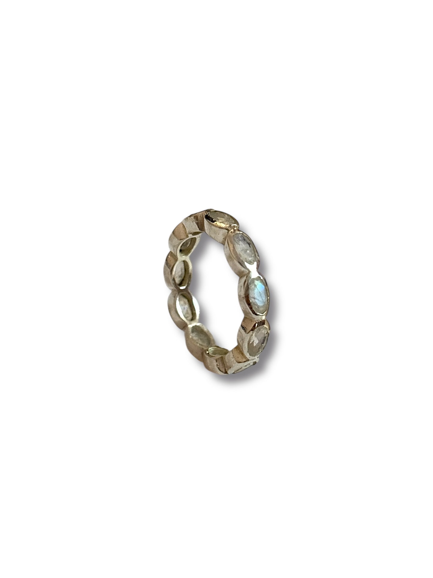 Lunar Loop - Rainbow Moonstone Band Ring | 925 Silver