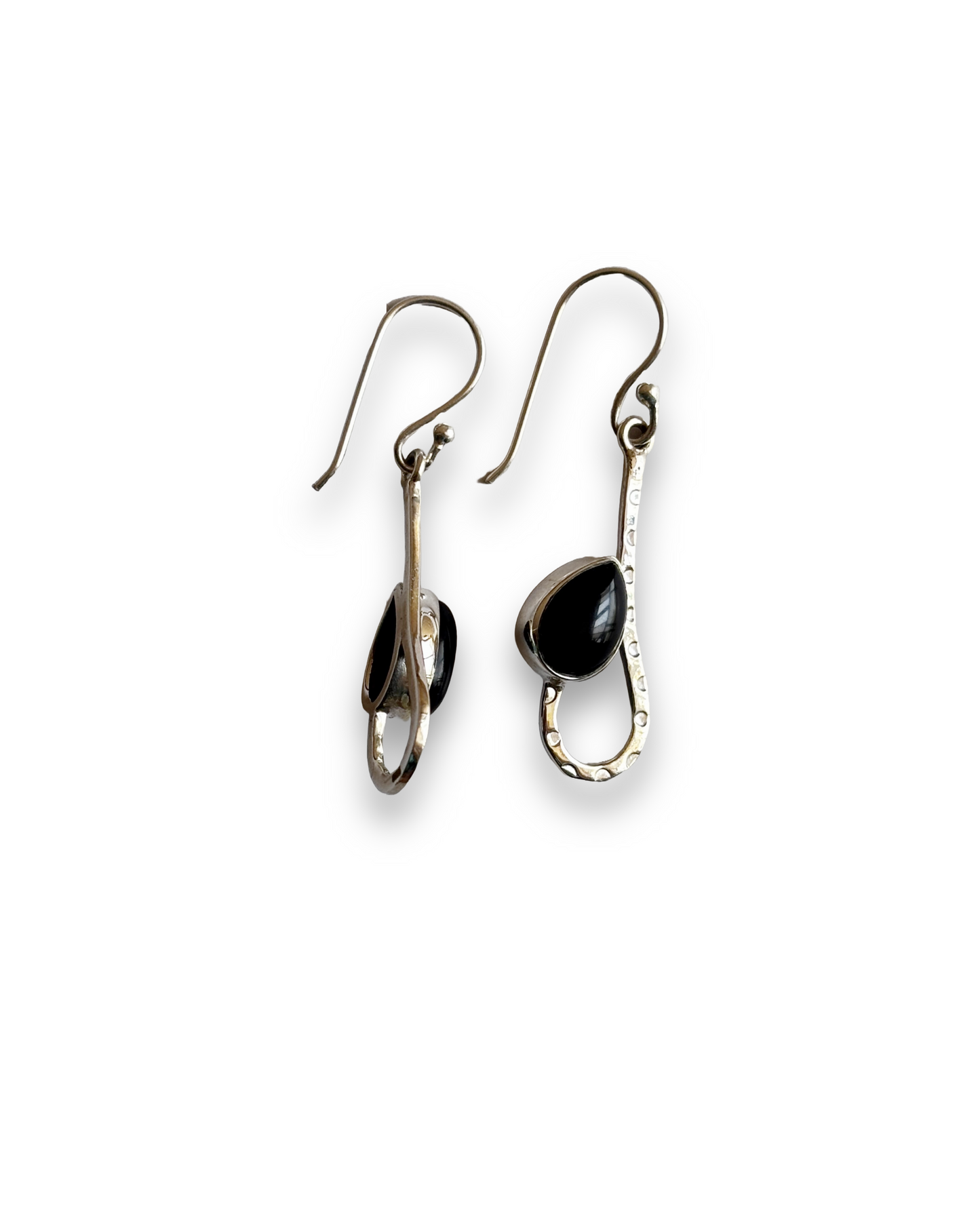 Noir Curve - Black Onyx Teardrop Dangle Earrings in 925 Silver