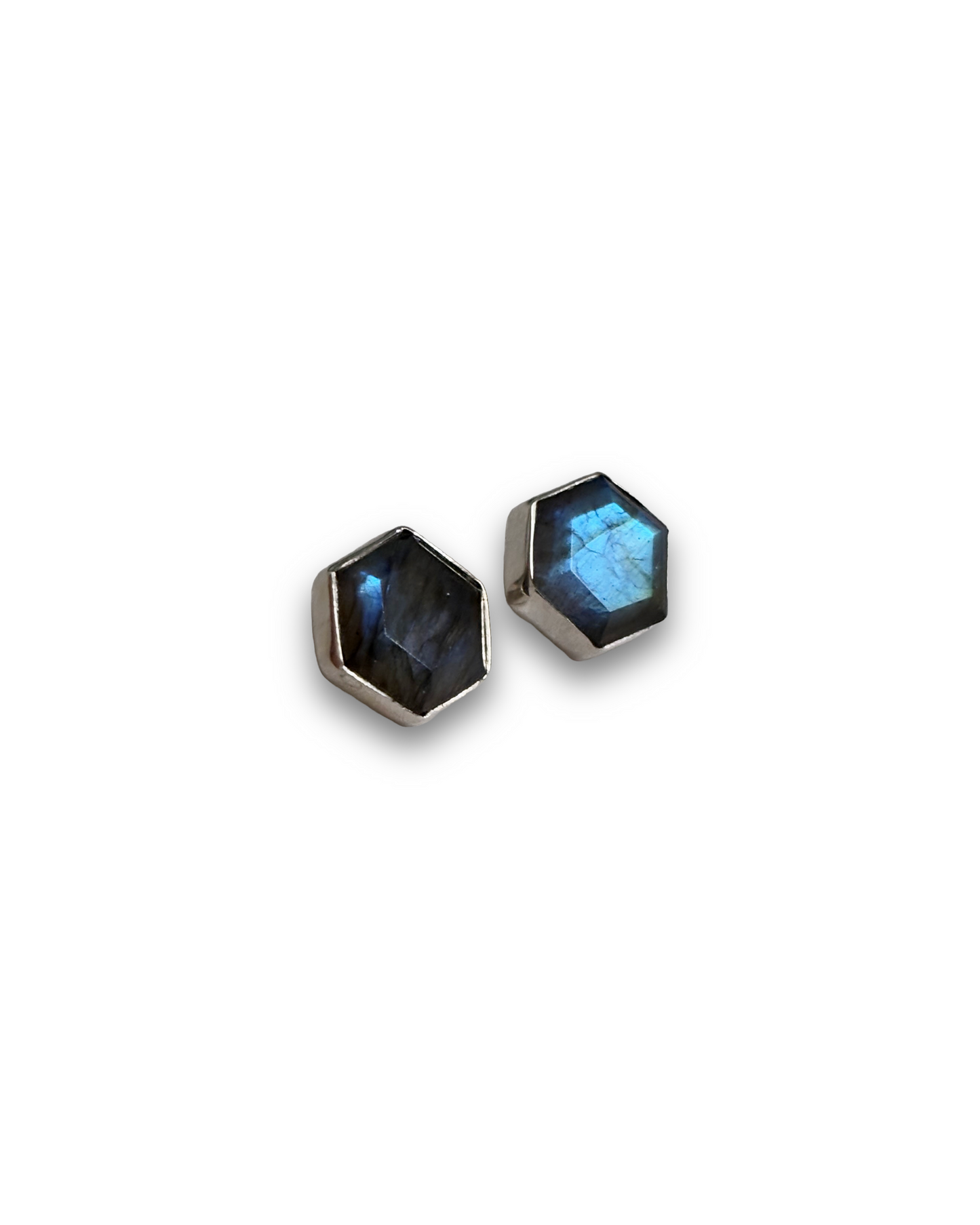 Aurora Studs - Labradorite Hexagon Stud Earrings | 925 Silver