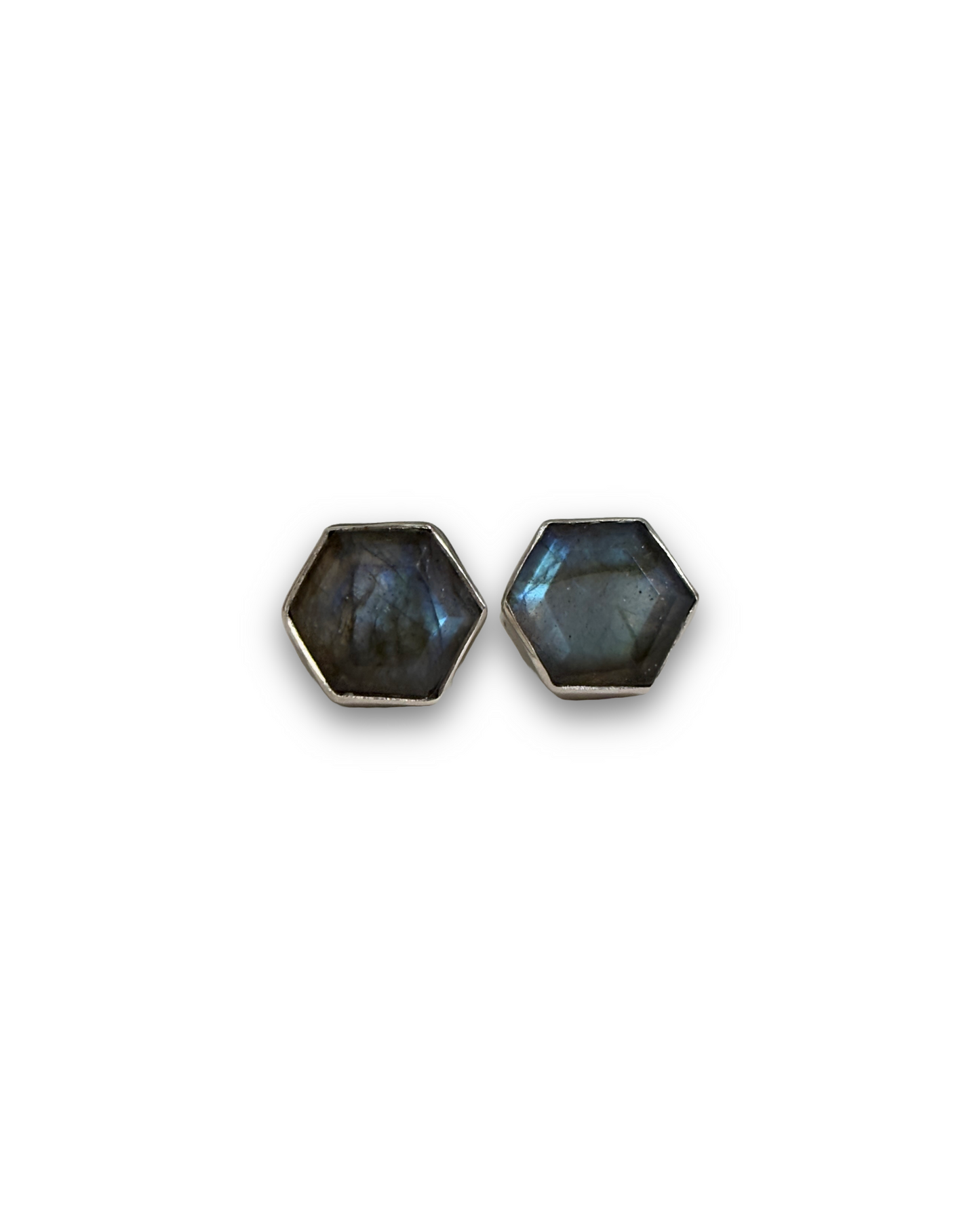 Aurora Studs - Labradorite Hexagon Stud Earrings | 925 Silver