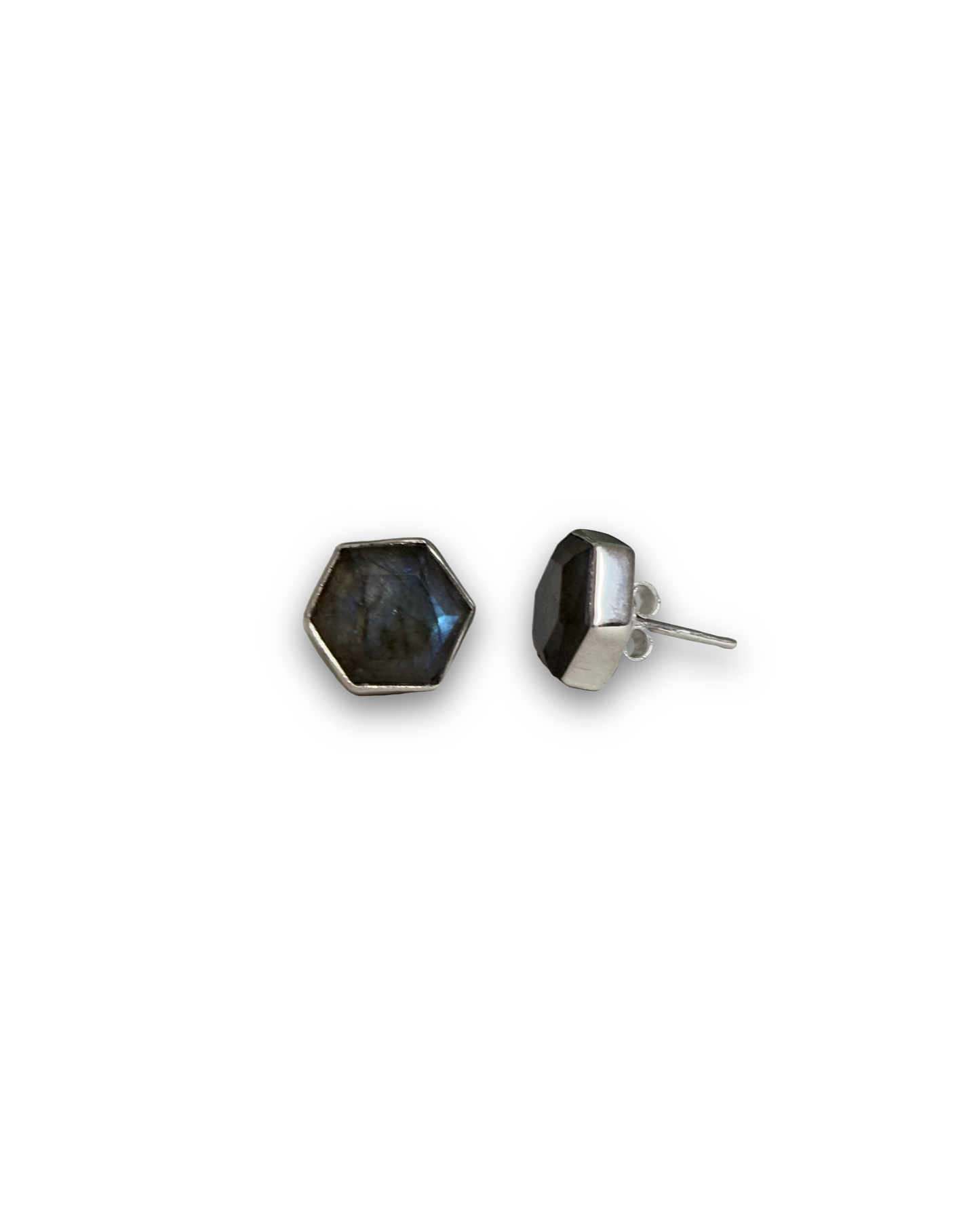 Aurora Studs - Labradorite Hexagon Stud Earrings | 925 Silver