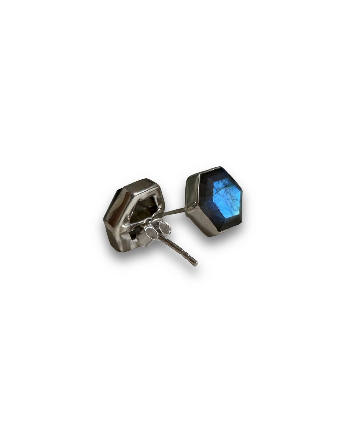 Aurora Studs - Labradorite Hexagon Stud Earrings | 925 Silver