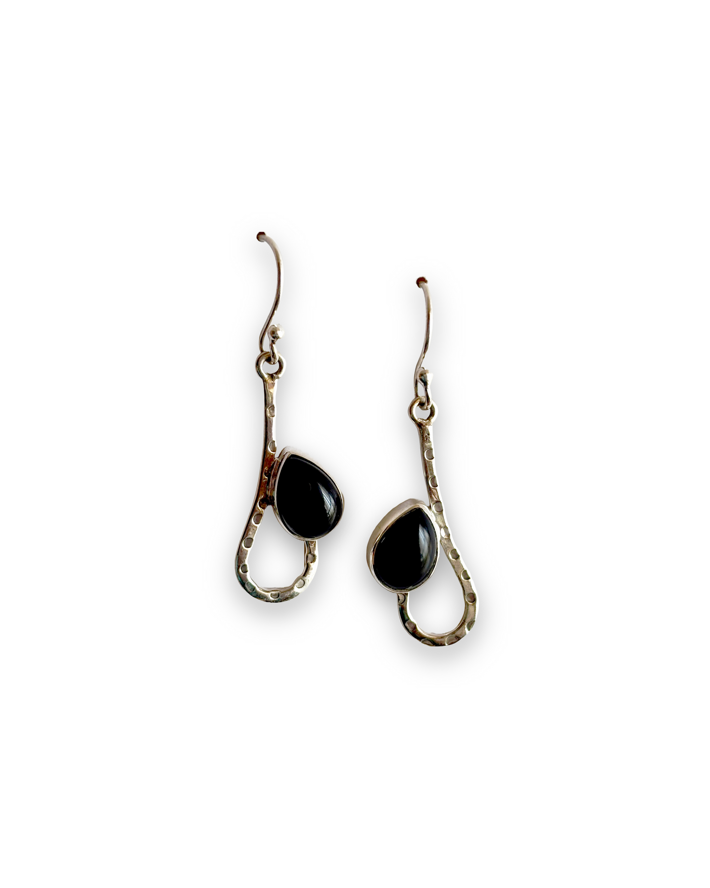 Noir Curve - Black Onyx Teardrop Dangle Earrings in 925 Silver