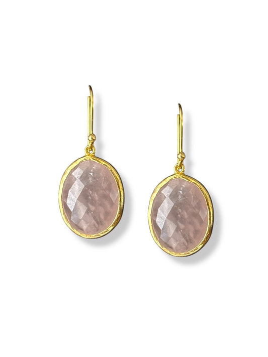 Rose Gold - Rose Quartz Golden Dangler Earrings | 925 Silver