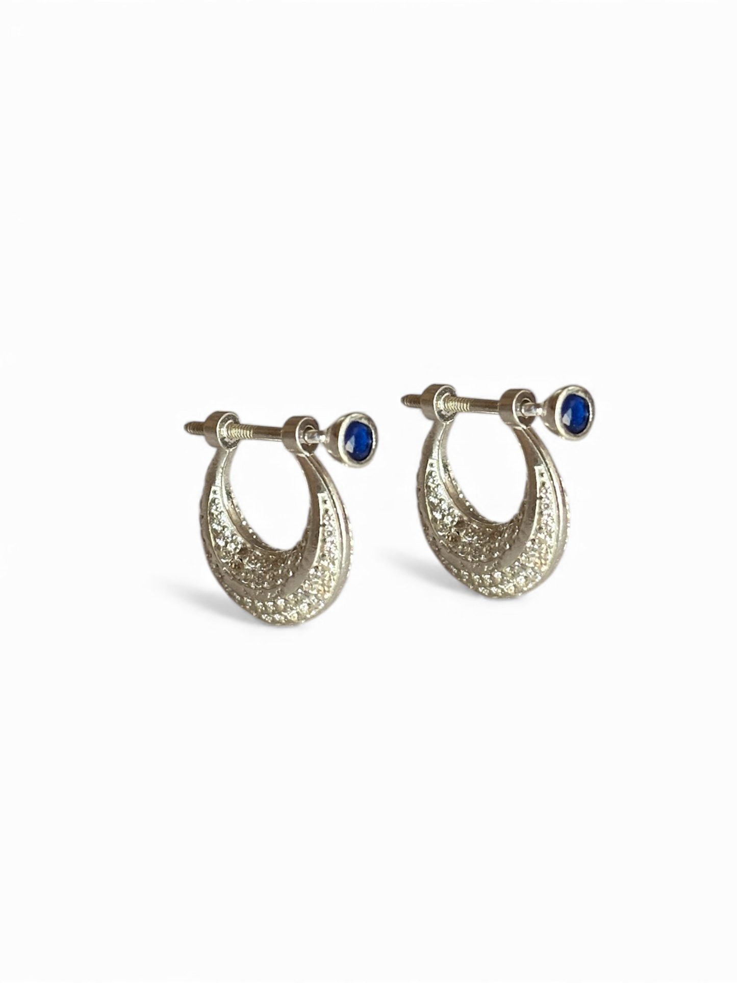 Crescent Hoops - CZ Hoop Earrings with Screw | 925 Silver