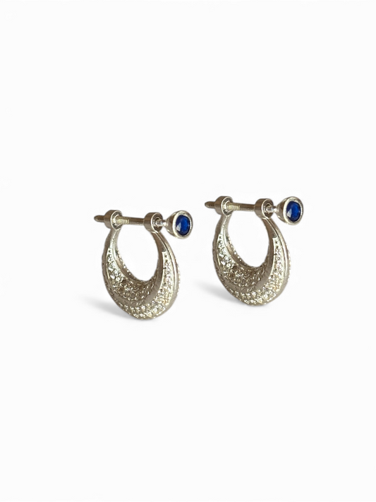 Crescent Hoops - CZ Hoop Earrings with Screw | 925 Silver