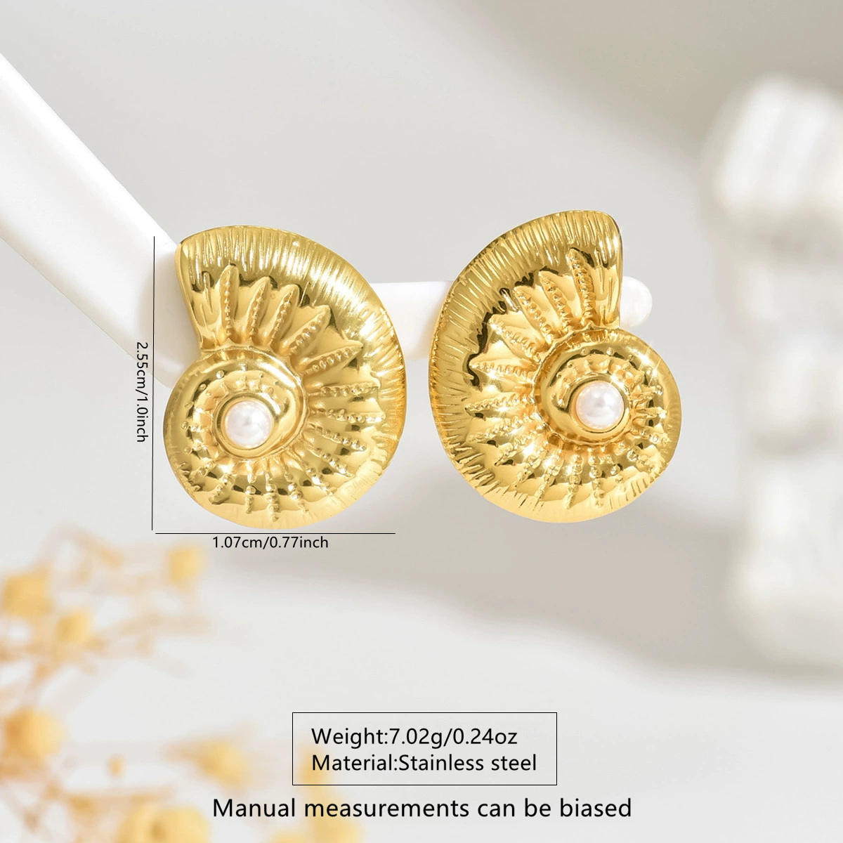 Pearl Spiral Shell Stainless Steel Earrings