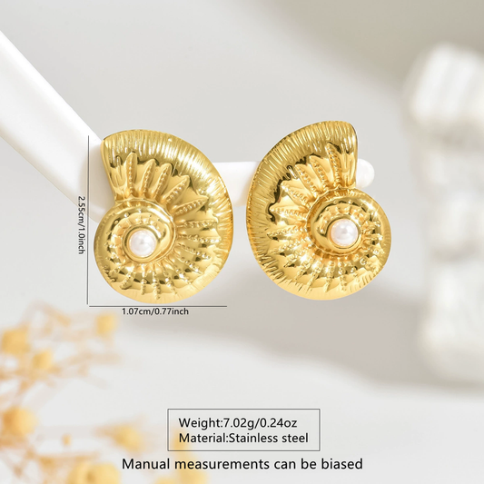 Pearl Spiral Shell Stainless Steel Earrings