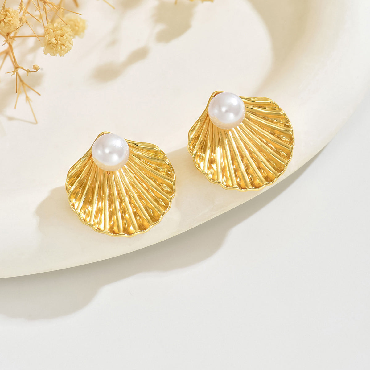 Pearl Sea Shell Stainless Steel Earrings