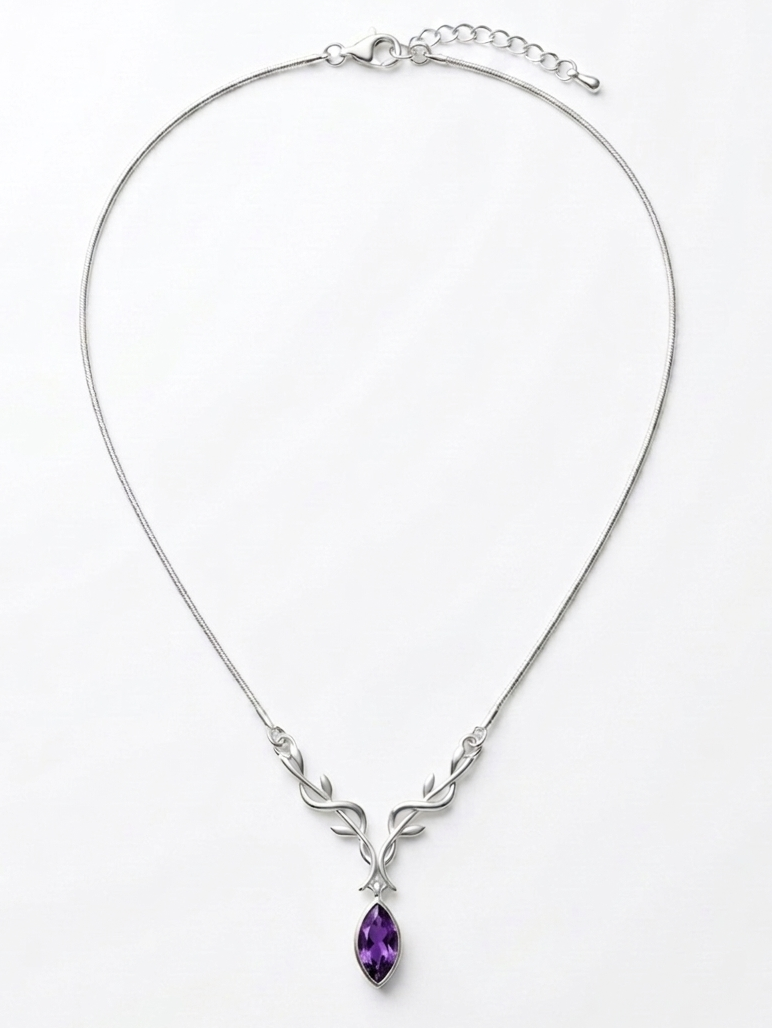 Wild Stag - Amethyst Stag Necklace in 925 Silver