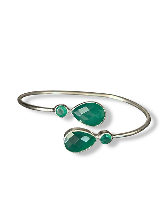 Dew & Dawn - Two Stone Green Onyx Bangle |925 Silver