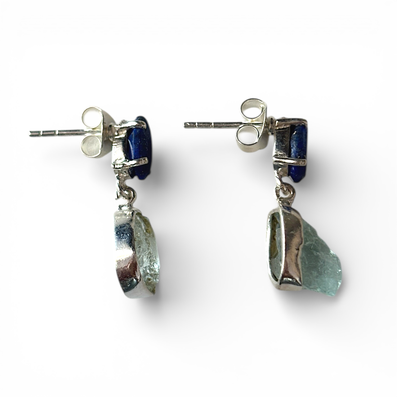 Ocean Muse - Raw Uncut Aquamarine Earrings in 925 Silver
