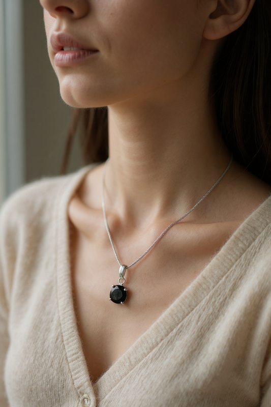Midnight Elegance - Black Onyx Round Pendant | 925 Silver