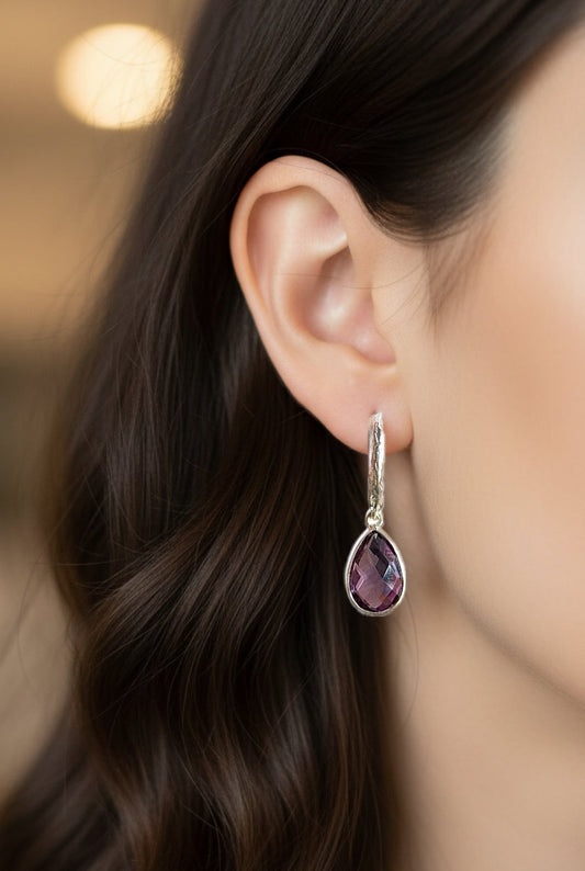 Lavender Drops - Amethyst Half Hoop Earrings | 925 Silver