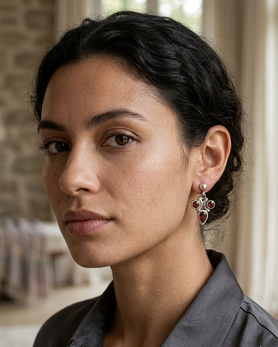 Crimson Muse — Garnet Traditional Earrings in 925 Silver