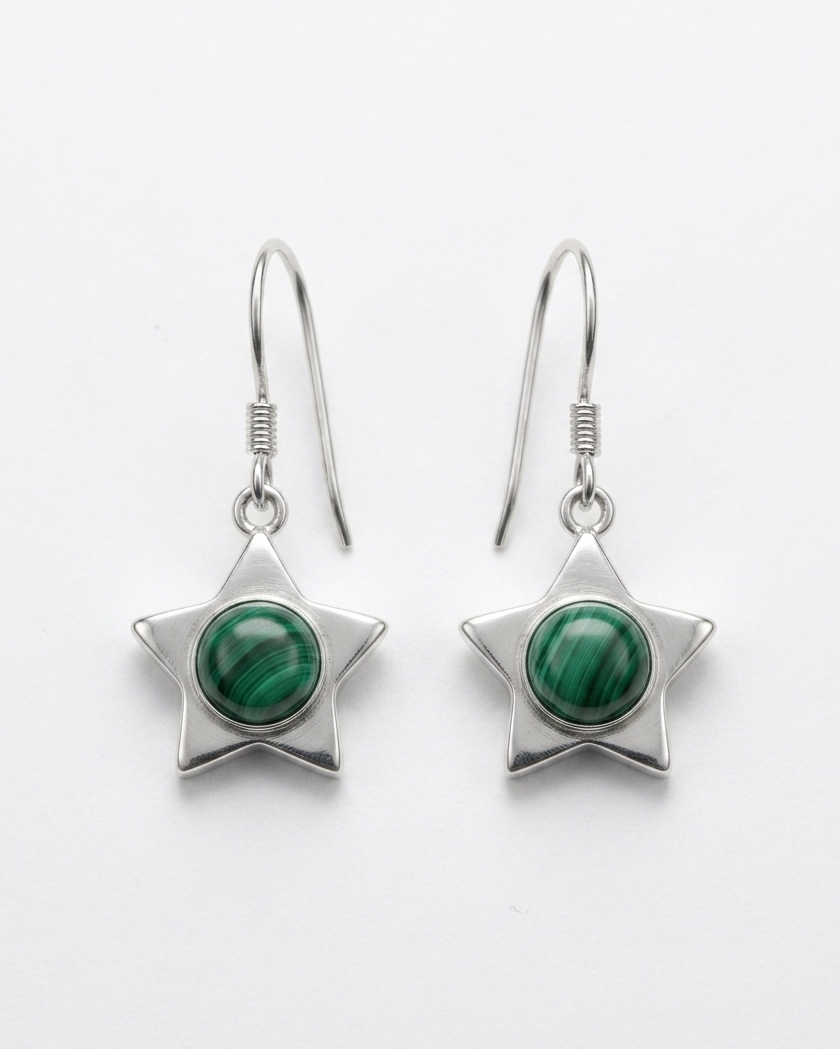 North Star — Malachite Star Drop Earrings | 925 Silver