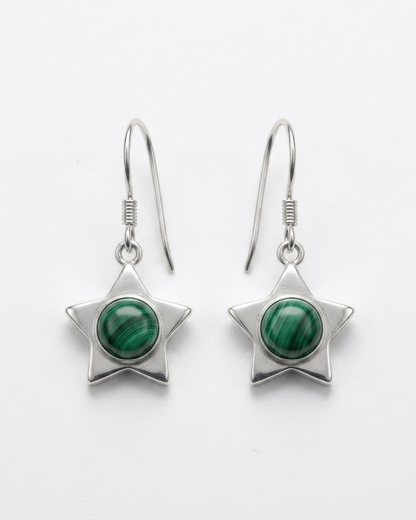 North Star — Malachite Star Drop Earrings | 925 Silver