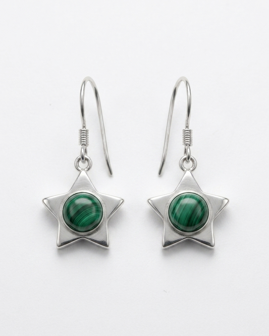 North Star — Malachite Star Drop Earrings | 925 Silver