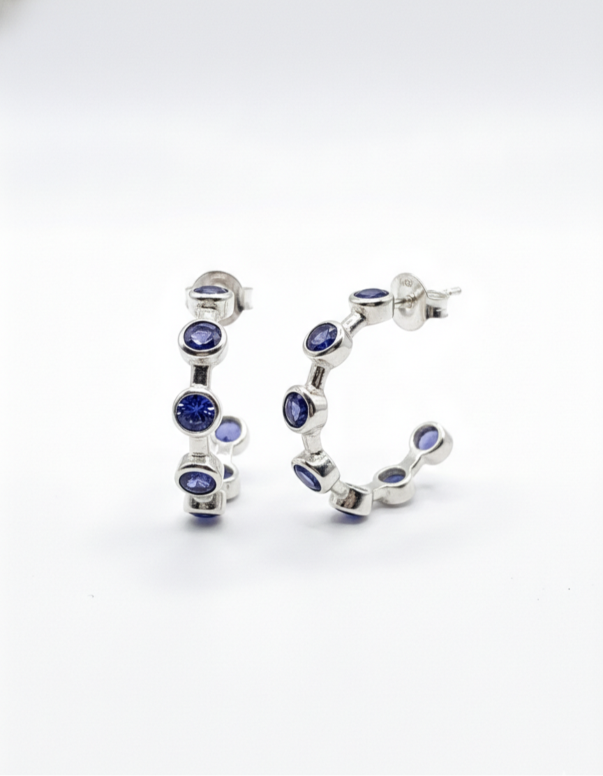 Luna Blue - Iolite Half Hoop/ Huggie Earrings | 925 Silver
