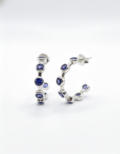 Luna Blue - Iolite Half Hoop/ Huggie Earrings | 925 Silver