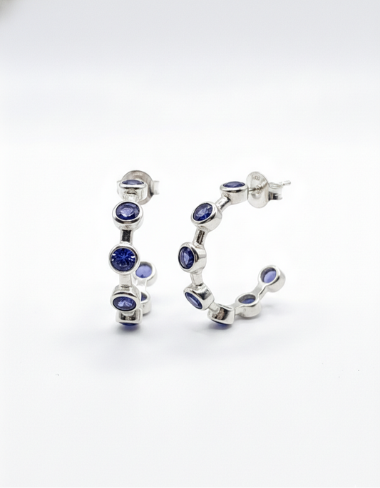 Luna Blue - Iolite Half Hoop/ Huggie Earrings | 925 Silver