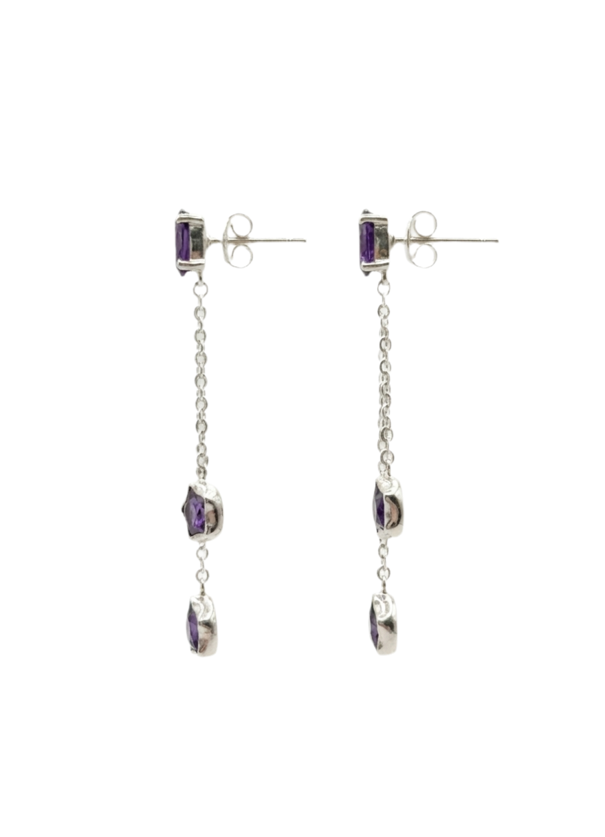Falling Stars - Amethyst Drop Earrings in 925 Silver