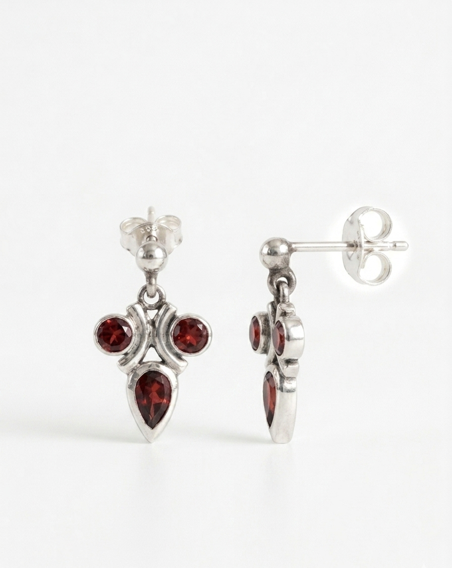Crimson Muse — Garnet Traditional Earrings in 925 Silver