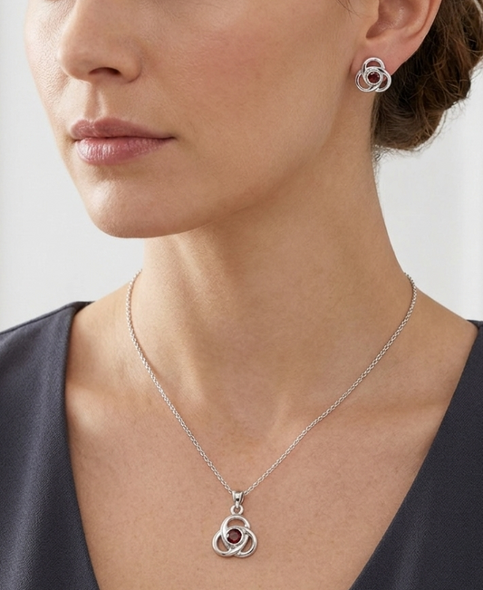 Crimson Trinity  - Garnet Necklace with Earrings | 925 Silver
