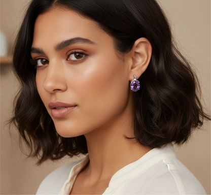 Violet Glow - Amethyst Stud Earrings in 925 Silver