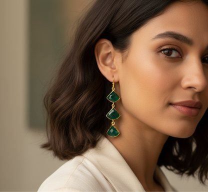 Forest Drops - Green Onyx Drop Earrings | 925 Silver