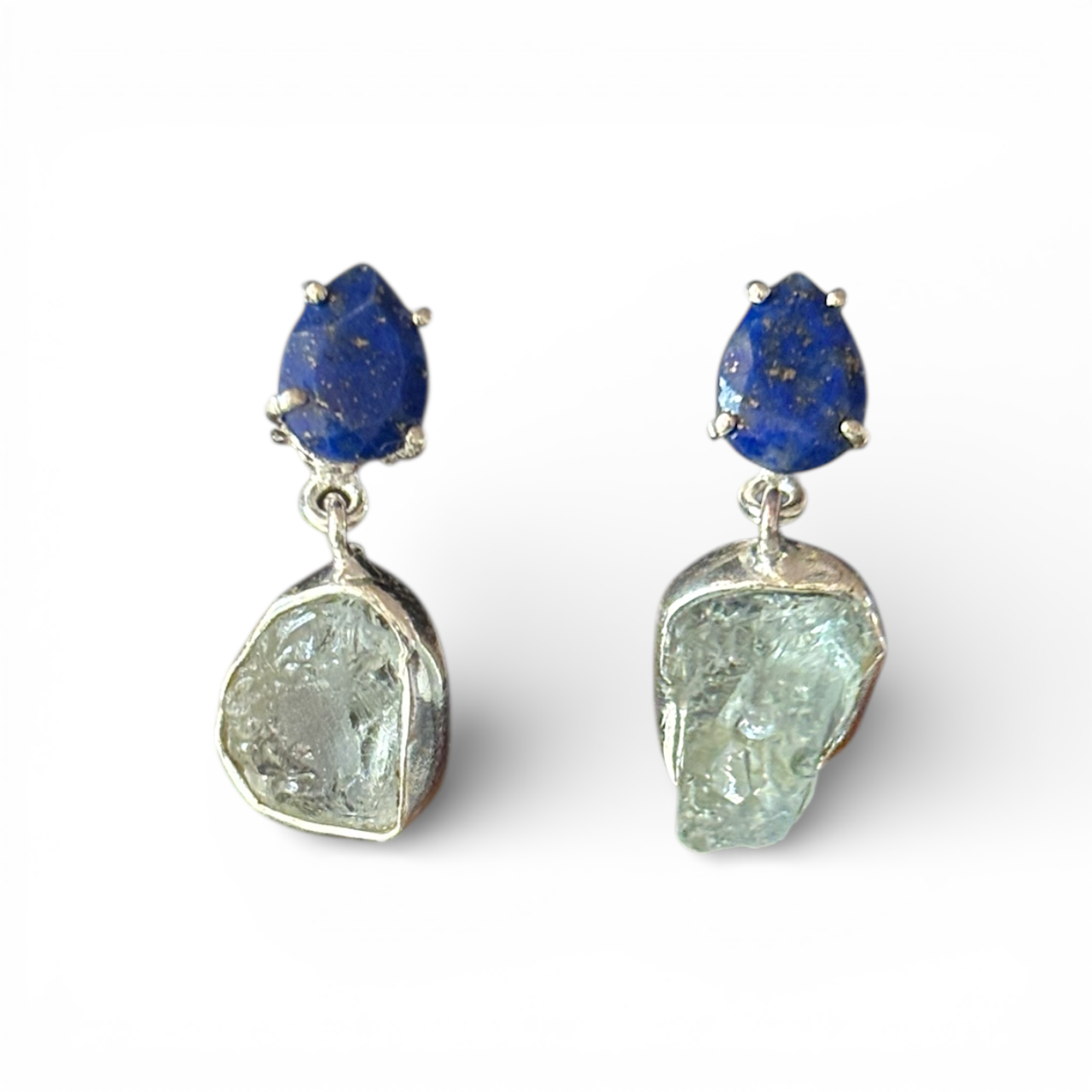 Ocean Muse - Raw Uncut Aquamarine Earrings in 925 Silver